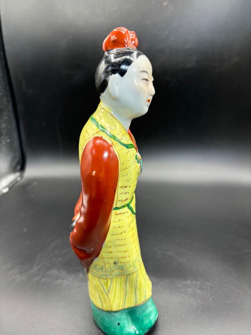 中国美術 古玩 色絵陶人形 陶器人形 高さ約25cm 置物 オブジェ 古董品