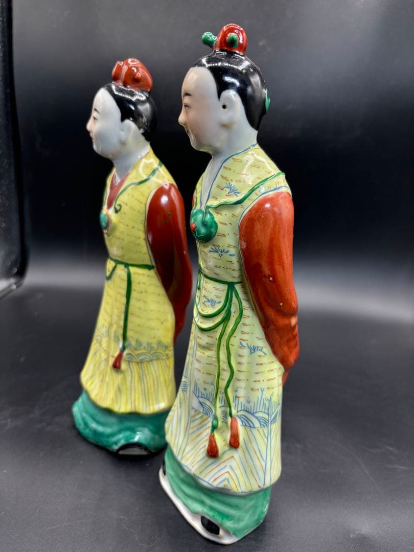 中国美術 古玩 色絵陶人形 陶器人形 高さ約25cm 置物 オブジェ 古董品