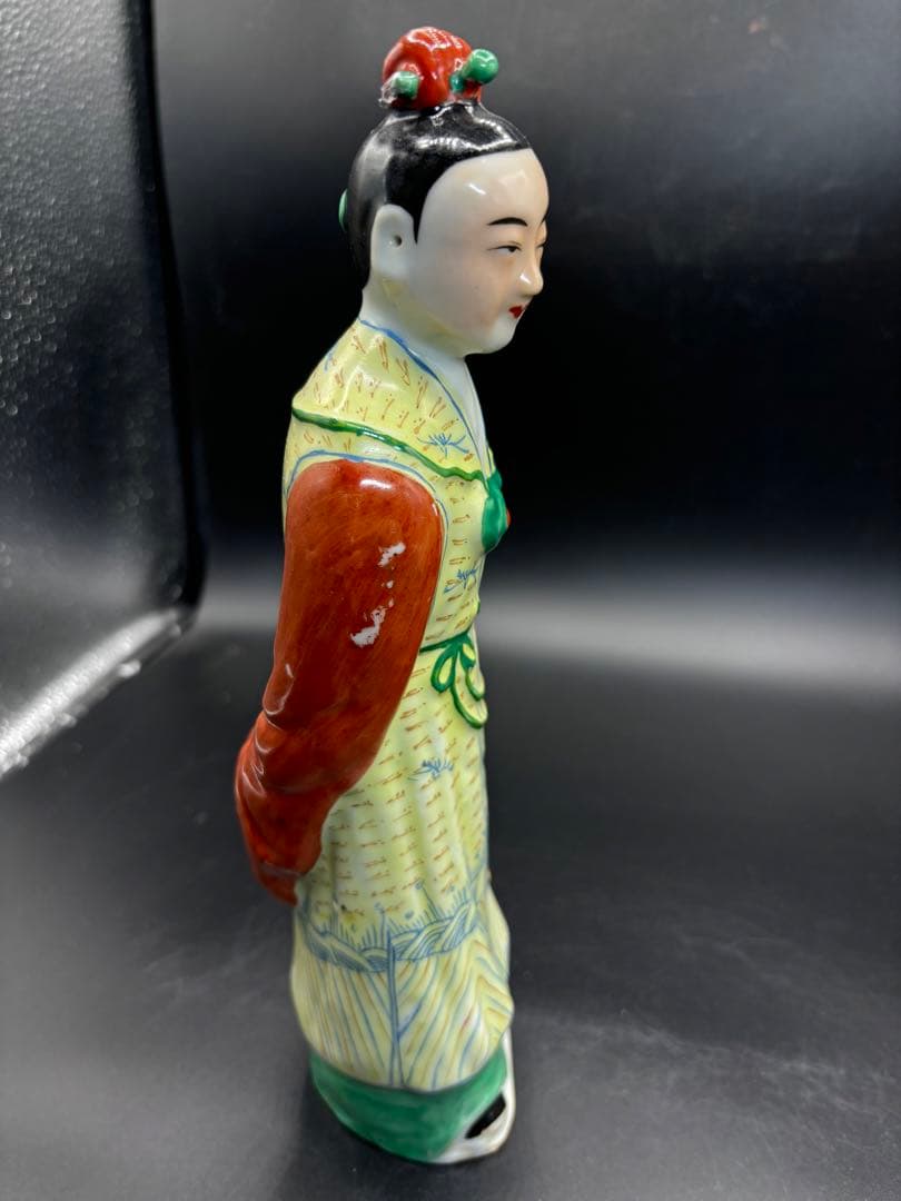 中国美術 古玩 色絵陶人形 陶器人形 高さ約25cm 置物 オブジェ 古董品