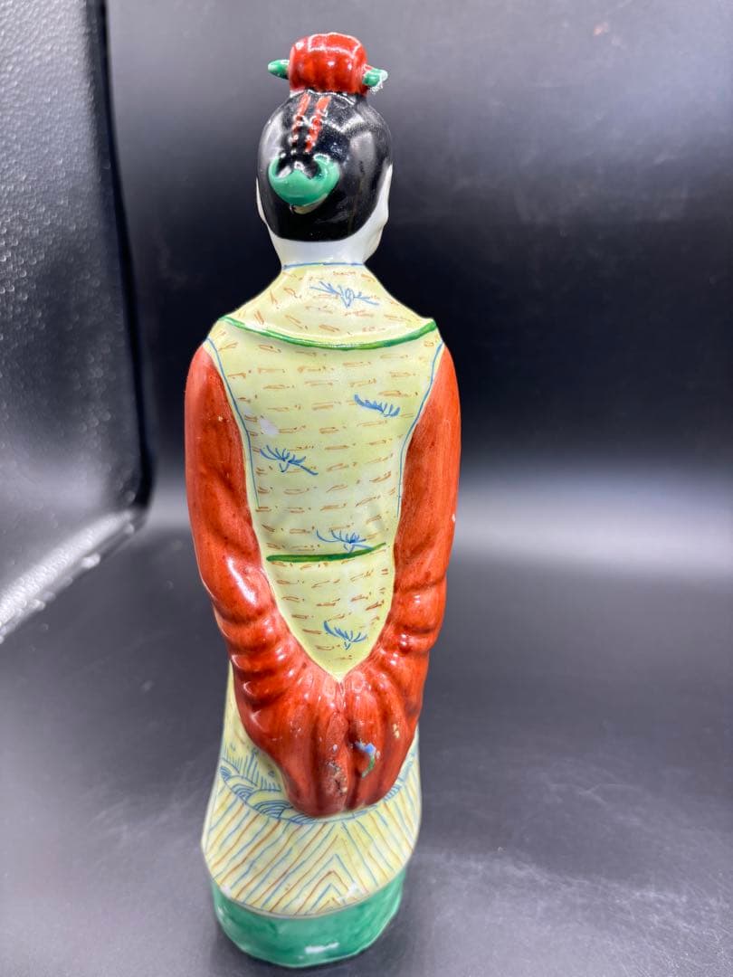 中国美術 古玩 色絵陶人形 陶器人形 高さ約25cm 置物 オブジェ 古董品