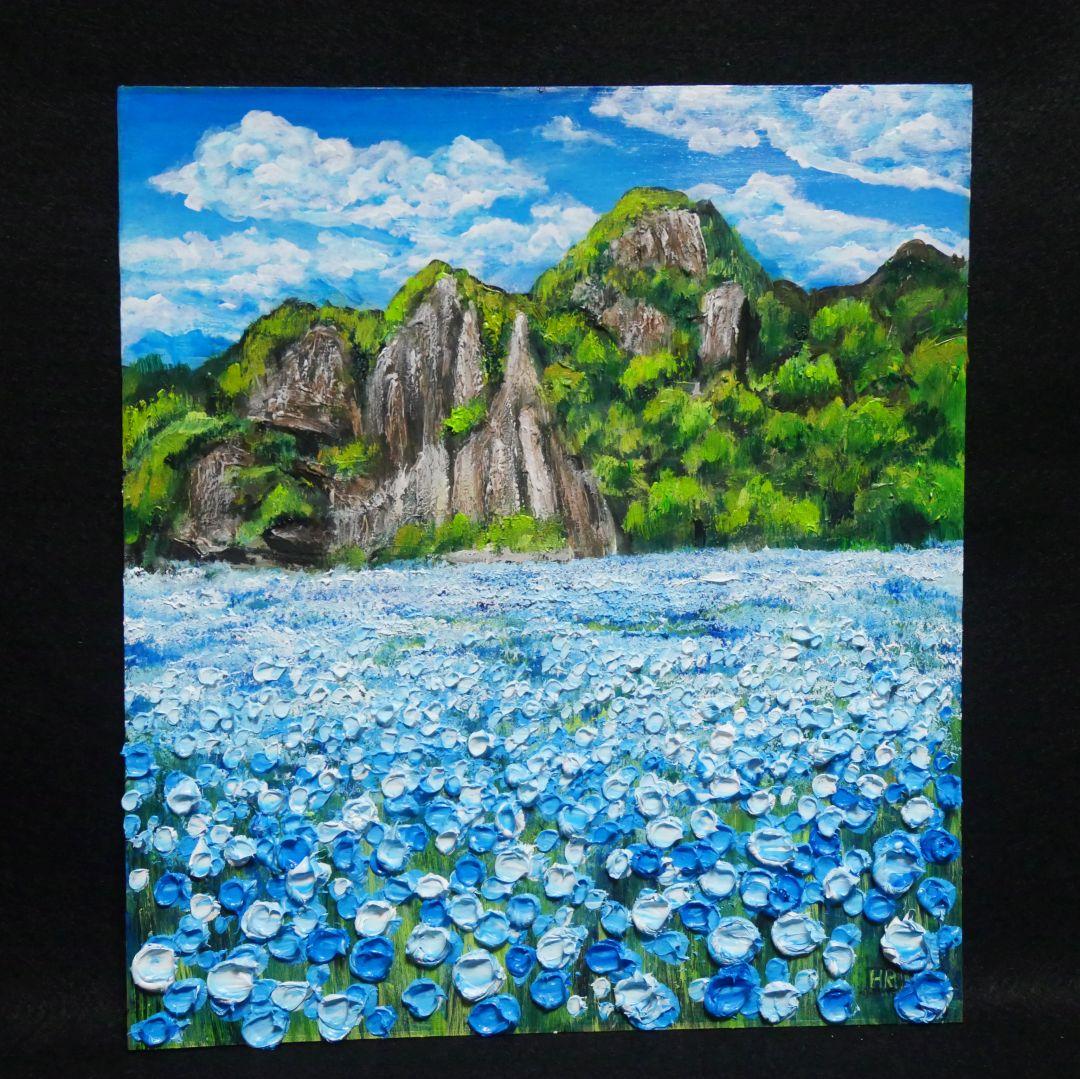 油絵 油彩 油彩画 絵 絵画 【青の洞窟のネモフィラ】