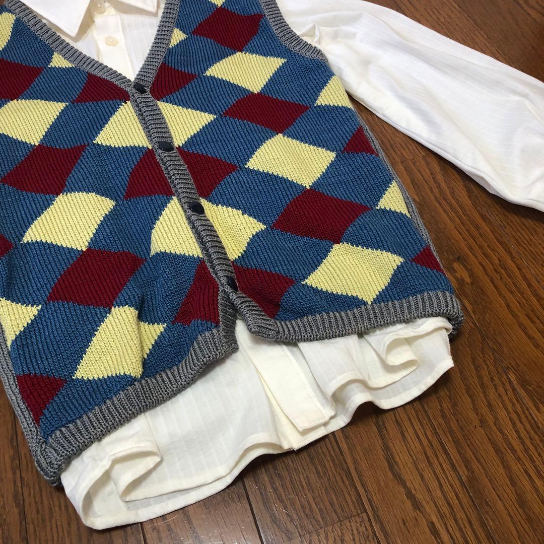 Jimmy Page アーガイル柄ニットベスト　ホワイトシャツ