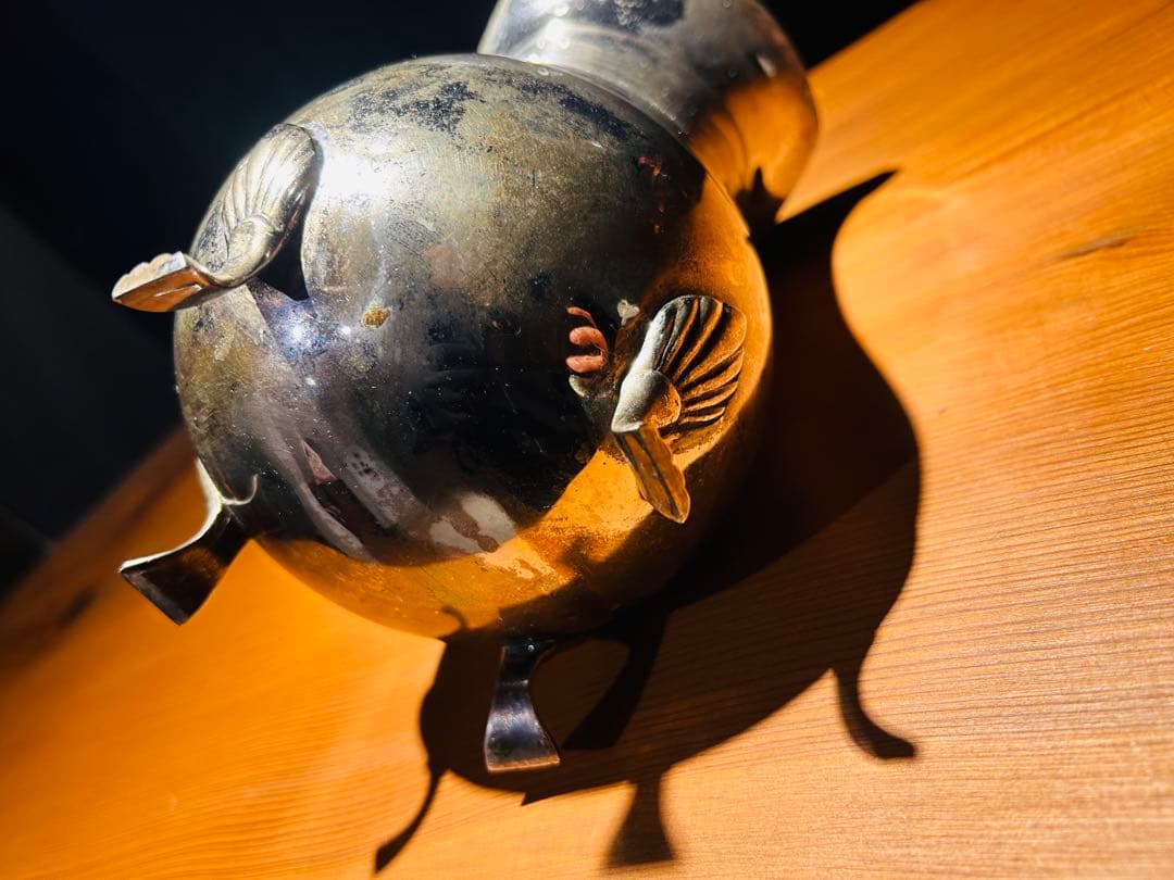 USAアンティーク】 猫脚　金属製ポット　シルバー色