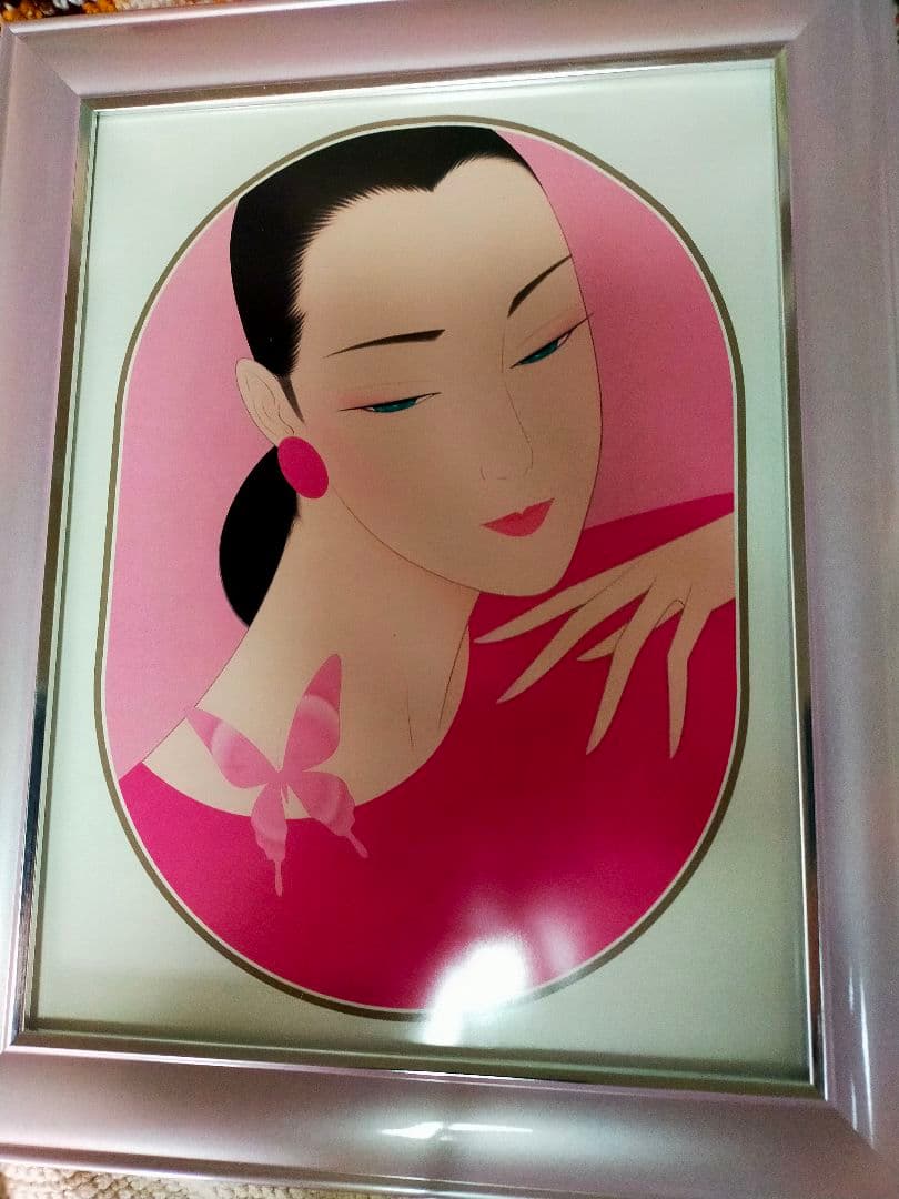 女性の肖像画 ピンク アート作品　[鶴田一郎]　美人画　特価　¥9500-!!