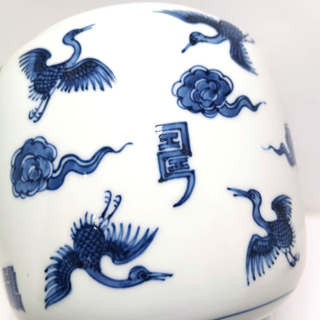 Y3336-2 茶道具 平安秀峰造 雲鳥文 染付水指 共箱