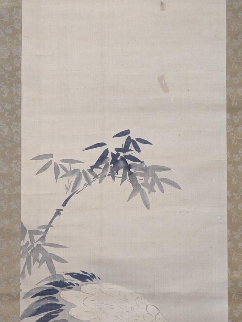 【模写】掛軸　狩野永徳　竹に鶴図　優雅な筆致の吉祥画　合箱入　T43