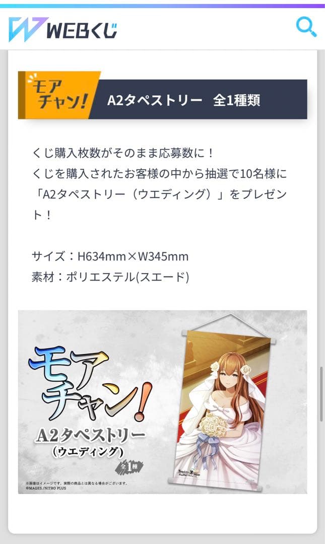 STEINS；GATE WEBくじ 牧瀬紅莉栖 ウェディング A2タペストリー