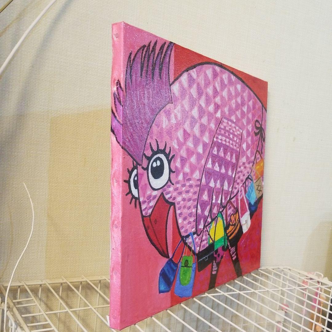 油絵　専用　バッグをたくさん持つ鳥