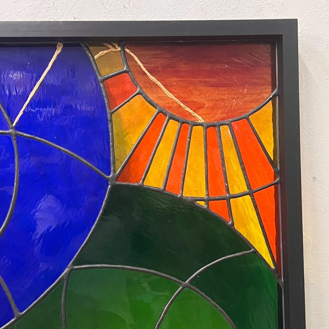 大型　ヴィンテージ　ステンドグラス　アンティークパネル 84.5×81