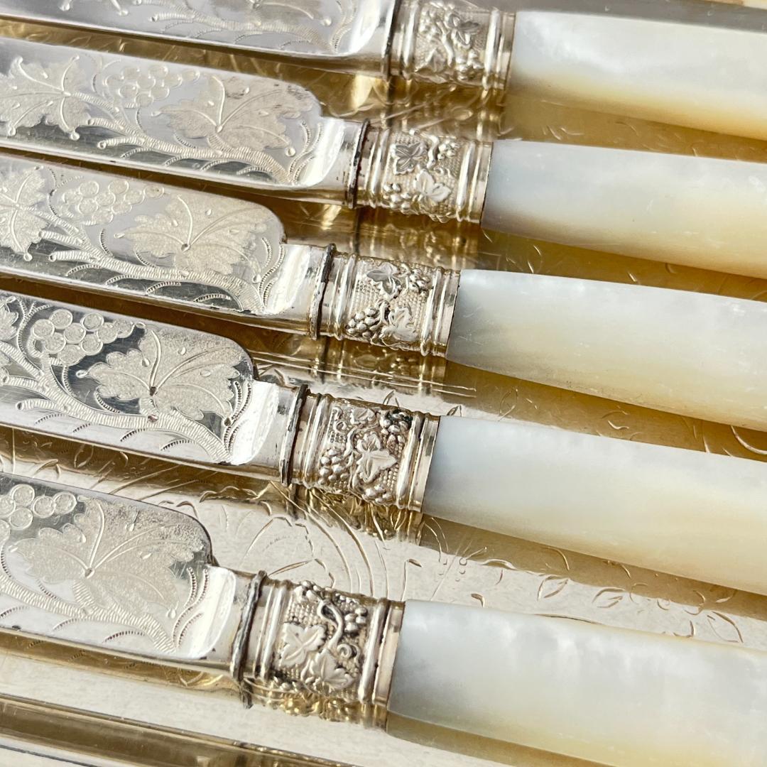 【白蝶貝】パストリーセット10本 マザーオブパール 葡萄と蔦のデコレーション