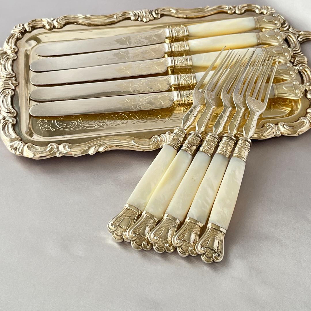 【白蝶貝】パストリーセット10本 マザーオブパール 葡萄と蔦のデコレーション