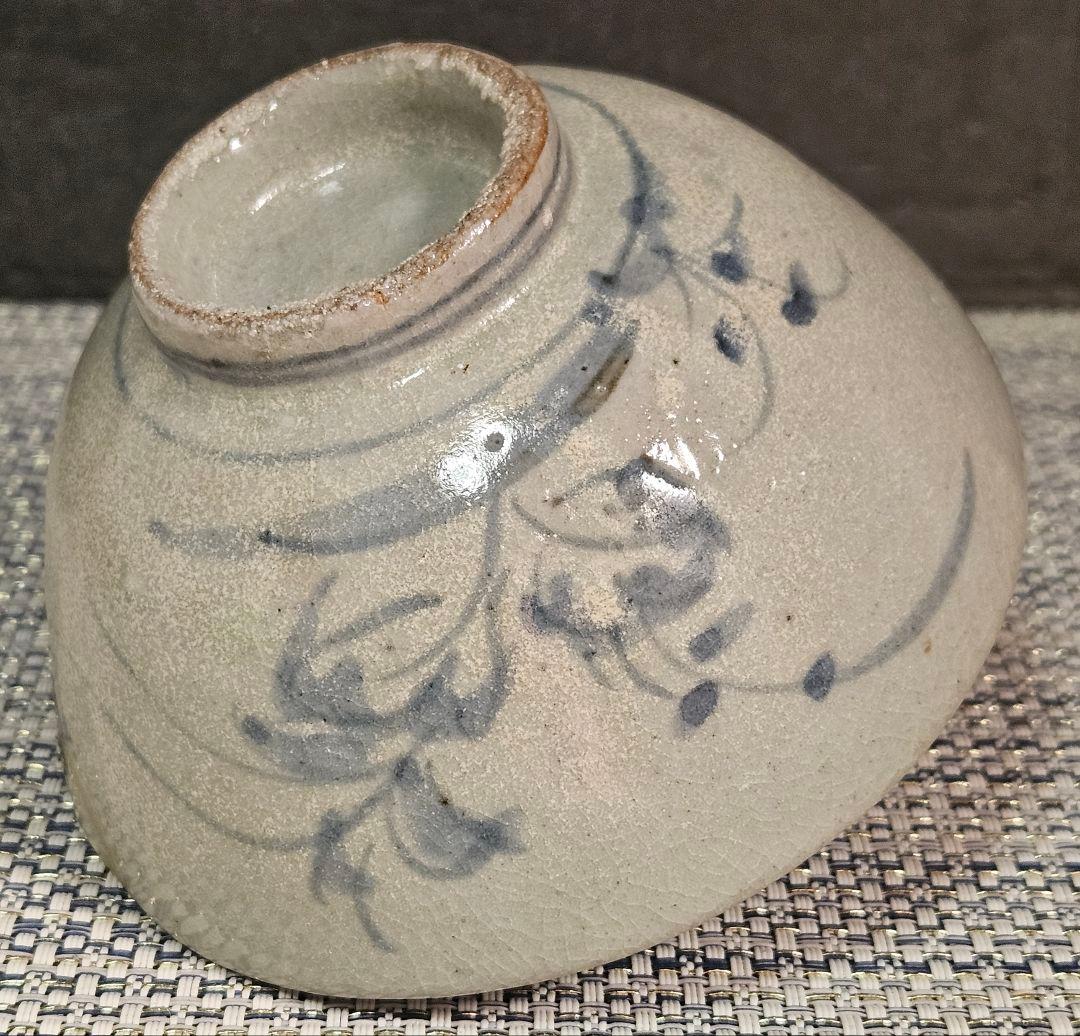 江戸時代初期　初期伊万里　染付　草花図 碗　茶碗　呼び継ぎあり　陶片　古陶磁器