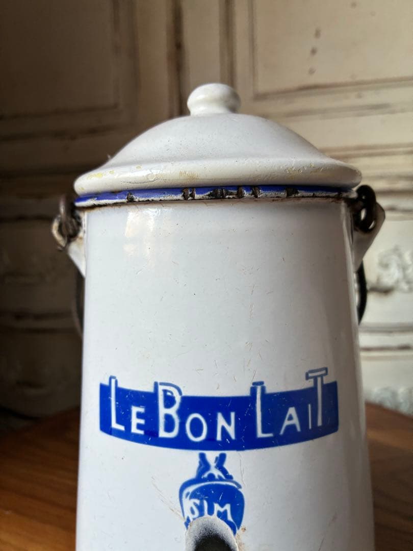 フランス　アンティーク ホーロー ミルク　ポット　キャリー 缶　Maggi青文字