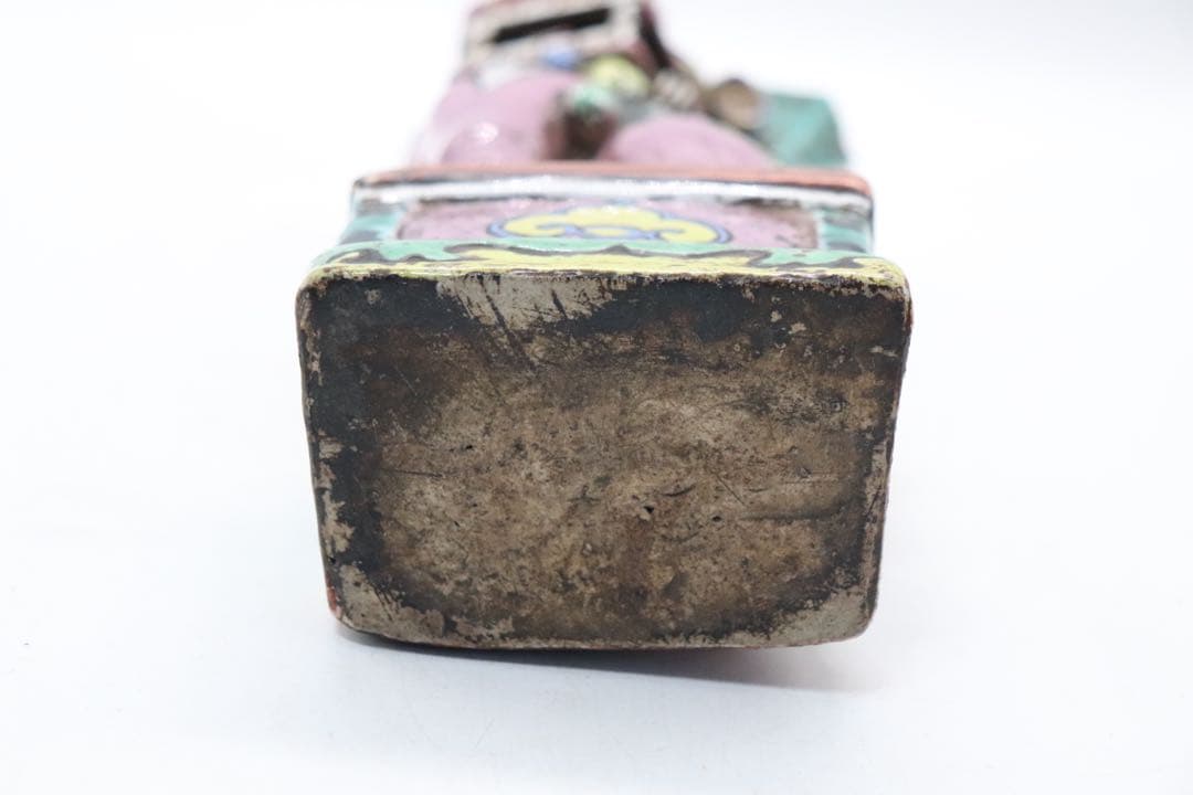 中国　清時代　洋彩　獅子　置物　共箱　送料込み250115