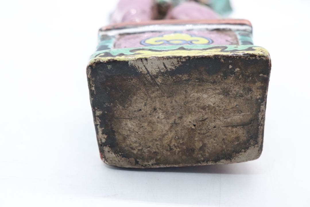 中国　清時代　洋彩　獅子　置物　共箱　送料込み250115