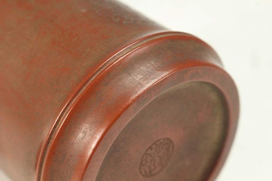 中国美術 朱泥 刻題詞 筒碗 一対 在印 時代物(K-YC527)