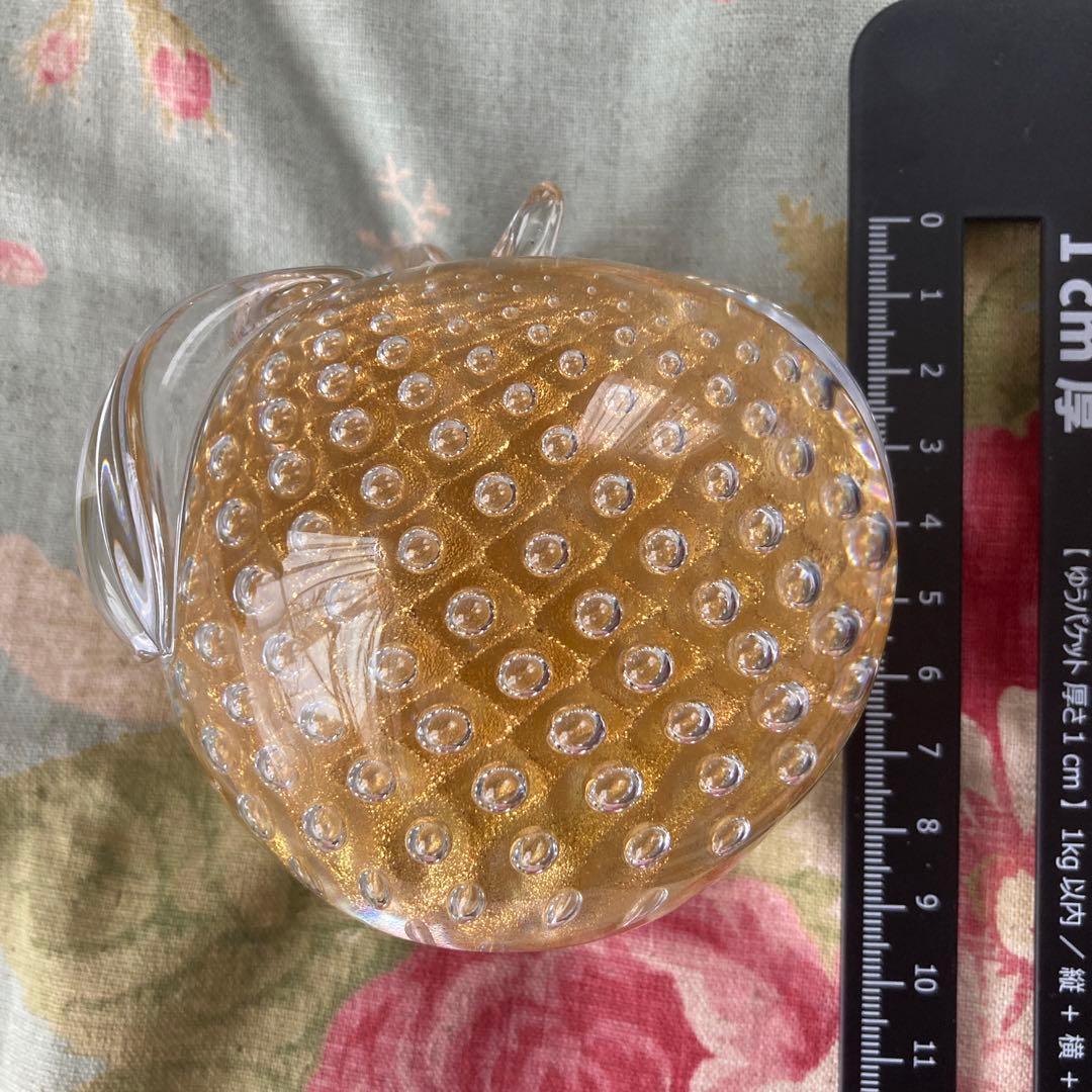 アートガラス　ゴールドアップル　ペーパーウェイト　マルコリン　アートクリスタル