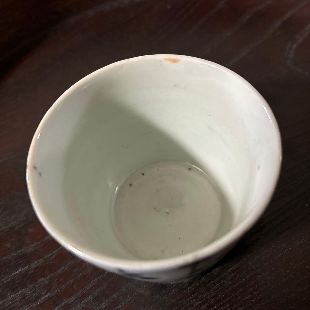 古伊万里染付　格子縞　蔓草文　④蕎麦猪口　江戸初期前期　アンティーク　白磁　李朝