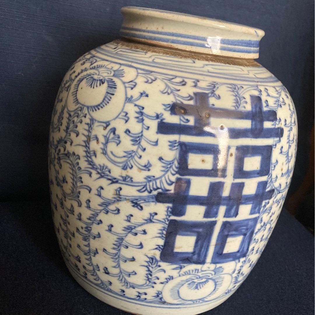 清代　青花漢詩唐草文茶壷