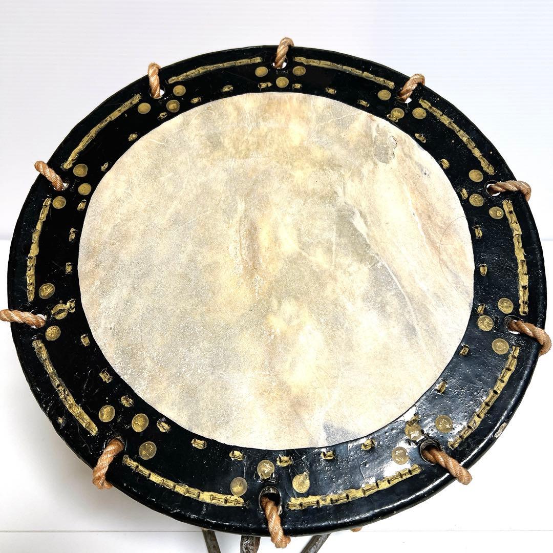 【締め太鼓】　和太鼓 33.5cm×14.5cm 打楽器　和楽器　鼓面良好　台座
