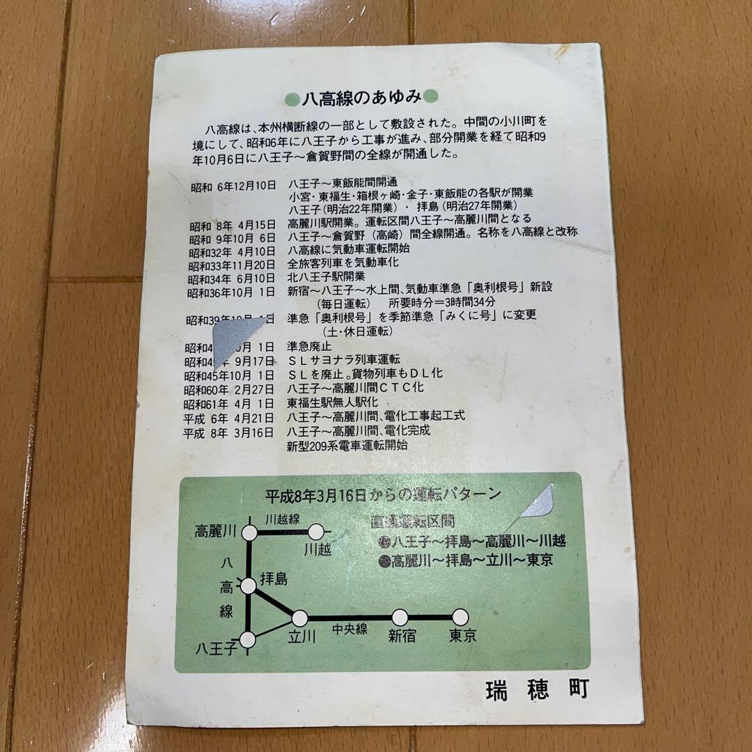 【JR東日本】八高線　八王子～高麗川間　電化完成記念　オレンジカード