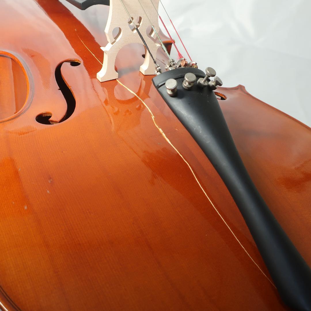 チェロ ケース付 4/4サイズ 全長約125cm トップ単板 ひび割れあり