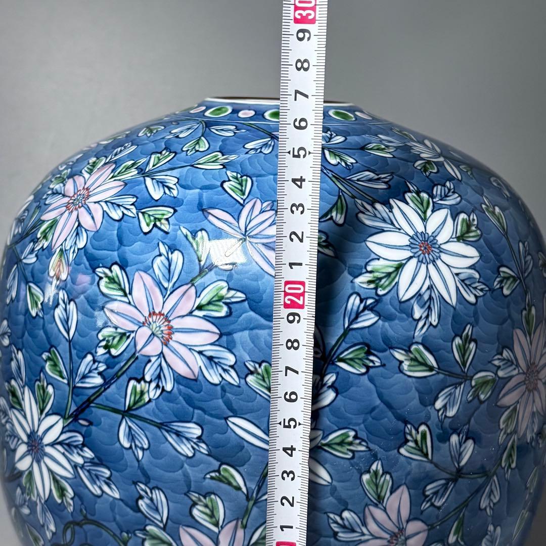 村上玄輝　染錦花草文様　花瓶　圧倒的な存在感　高さ27cm 胴径27cm　本人作