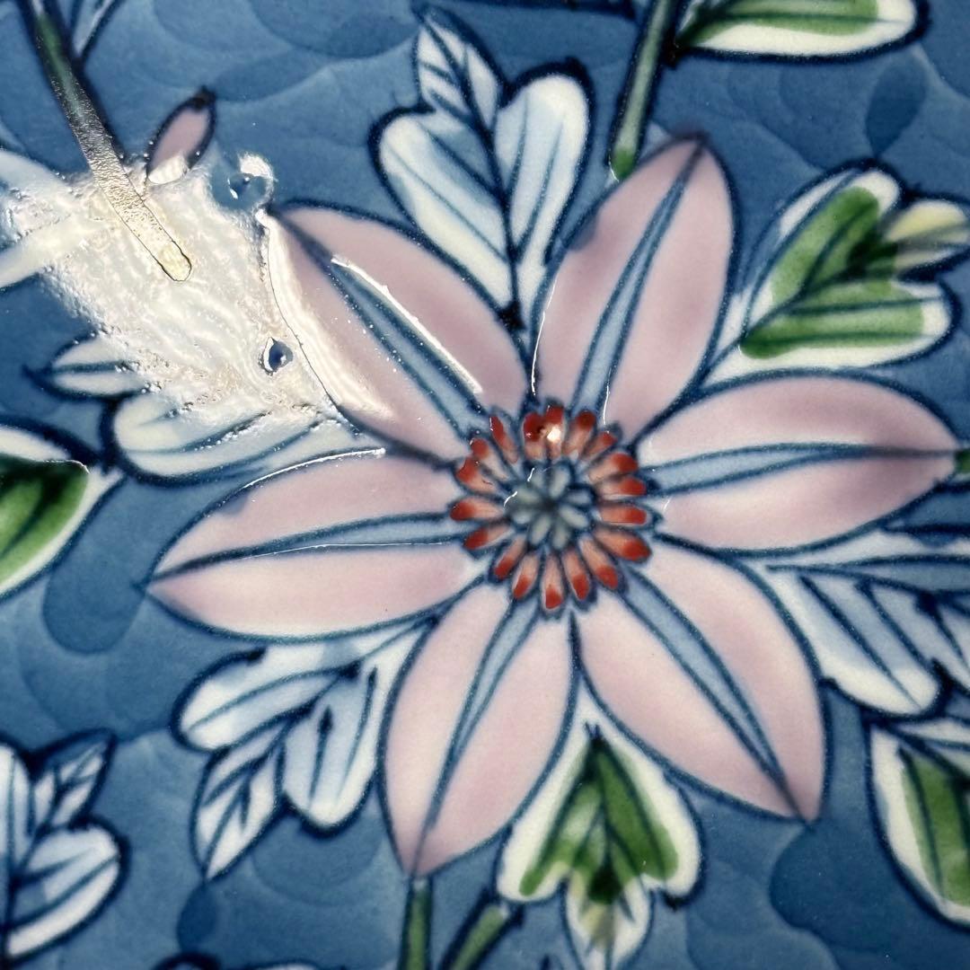 村上玄輝　染錦花草文様　花瓶　圧倒的な存在感　高さ27cm 胴径27cm　本人作