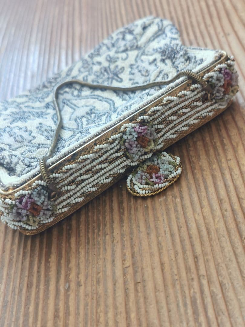 アンティーク マイクロビーズガラス 乳白透金ビーズ イブニング/パーティーバッグ