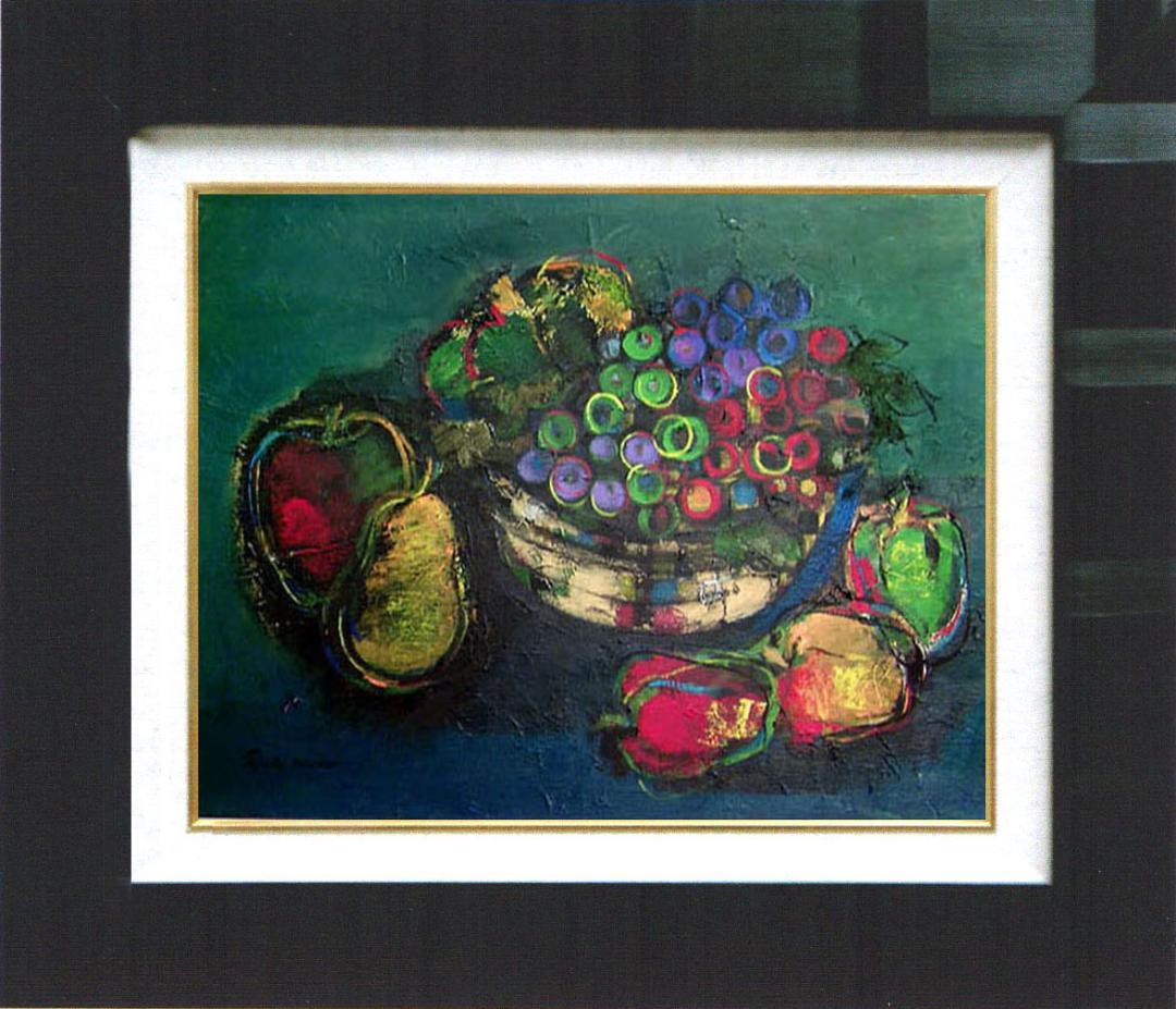 油絵 菅家令子 絵 絵画 インテリア 額付(黒) uF6-061304 フルーツ