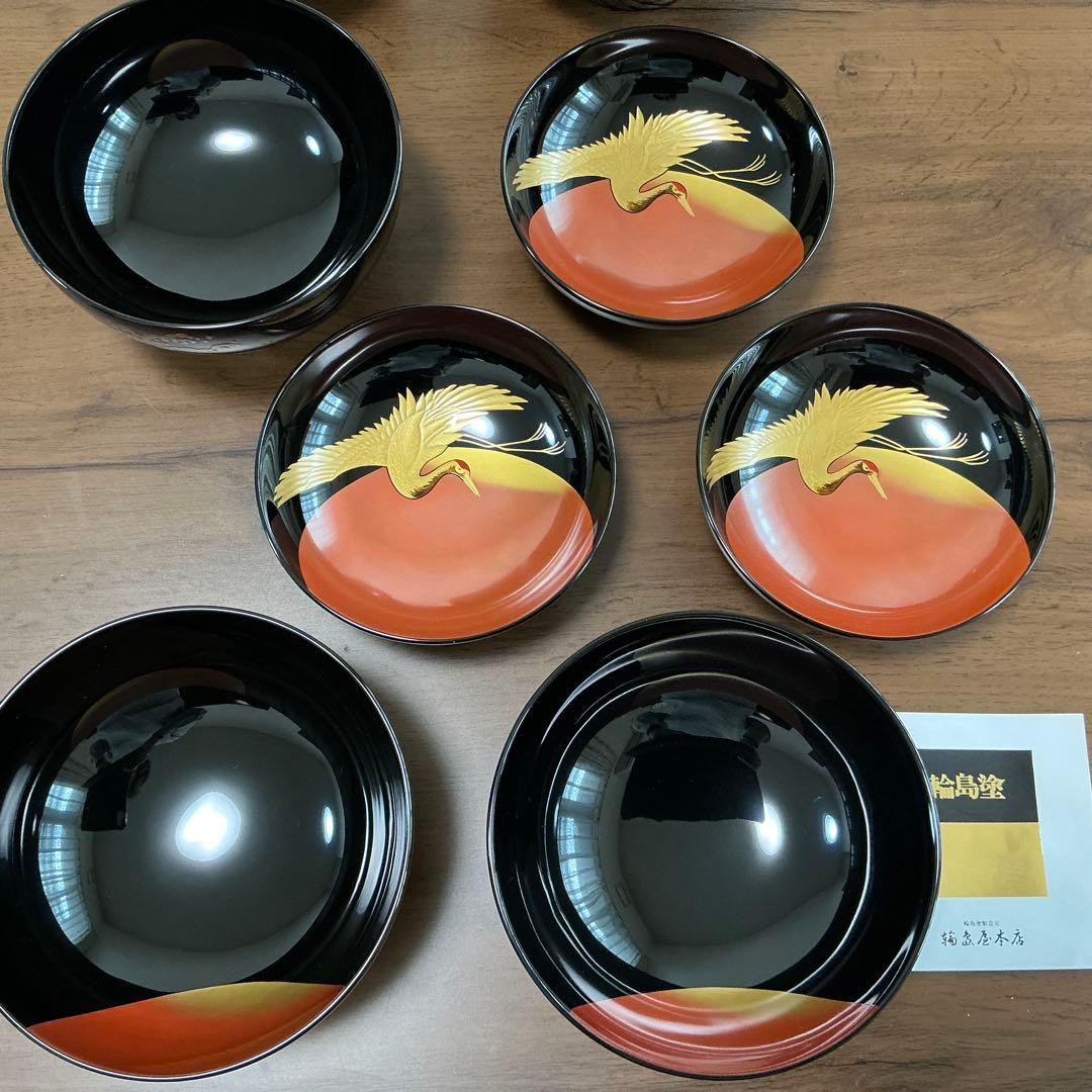 vincentfuto318様 輪島屋本店　波に日の出鶴蒔絵5客揃