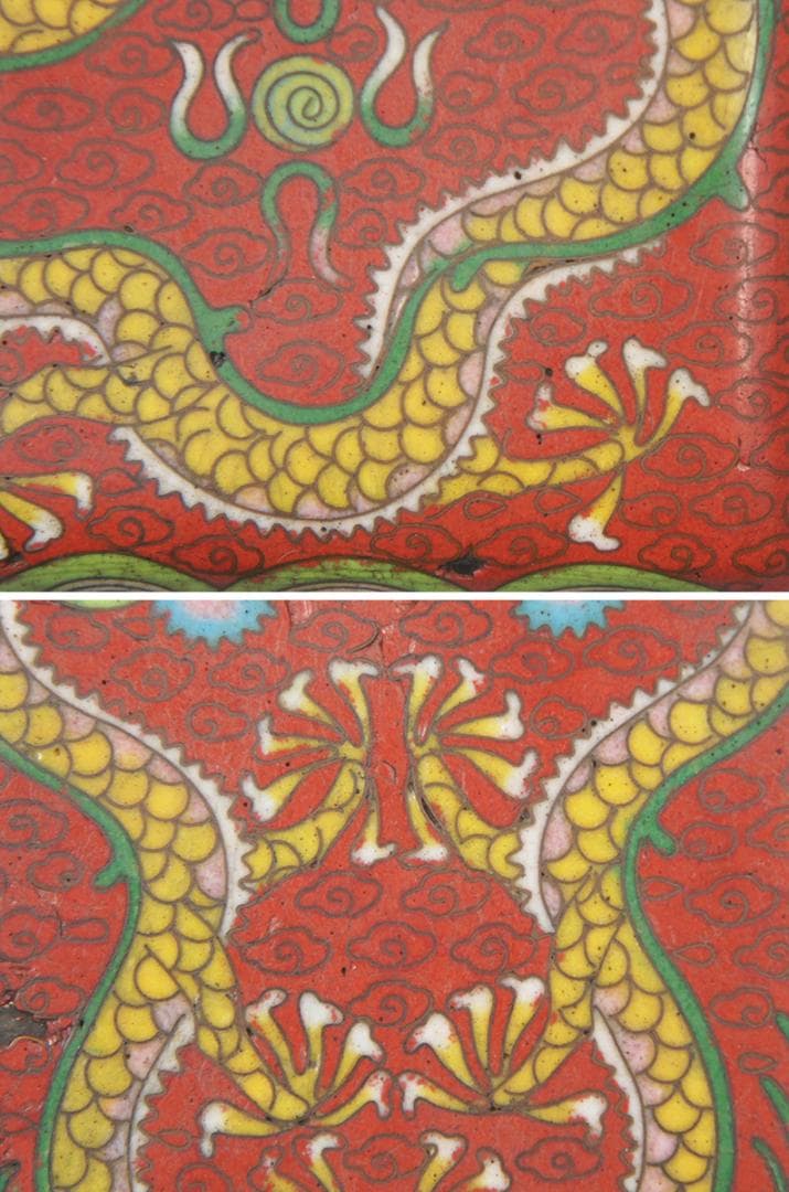 【琺】　★ 景泰藍 銅胎琺瑯彩金龍紋煙盒 ★　清代　双龍戯珠 七宝文様　文房珍玩