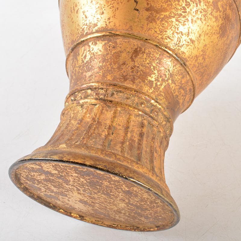 中国　古銅鍍金　饕餮文　双獣耳瓶　M　R6800