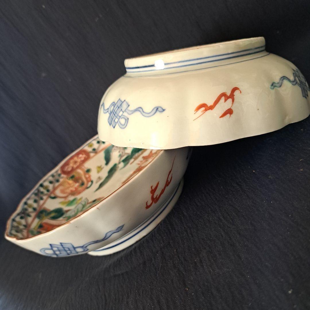 「金彩の鳳凰(ほうおう)と龍！」 古伊万里 深皿(直径15.5cm) 2客セット
