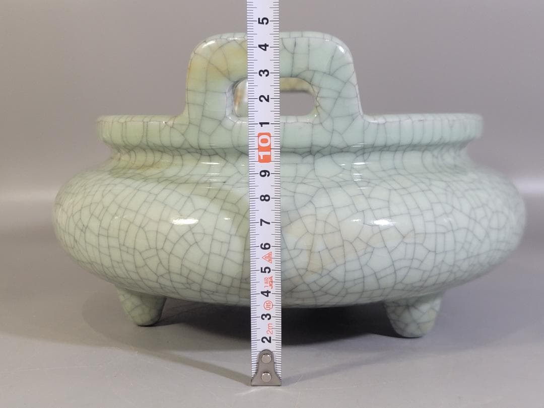中国美術 哥釉 大香炉 時代物 DT337