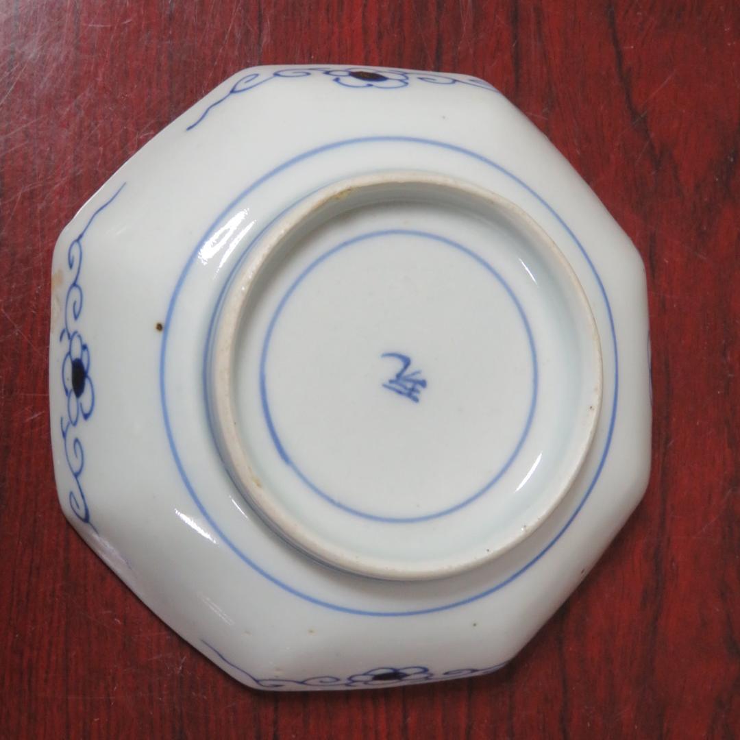 小皿 色絵付 染付 金彩 花弁 唐草 銘 八角皿 5枚