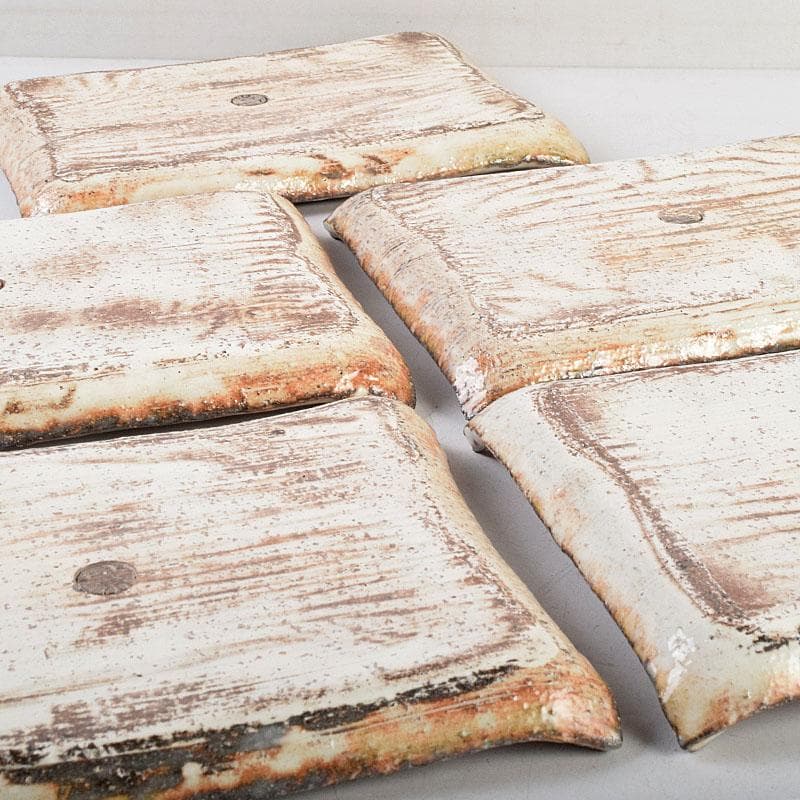 和食器　茶懐石　熊本喜一作　粉引　陶皿　銘々皿　五客　共箱　V　8917