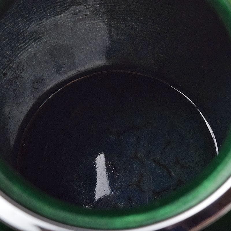 七宝焼　相互七宝謹製　緑透釉　松文　花瓶　唐木台付　共箱　M　R9393H