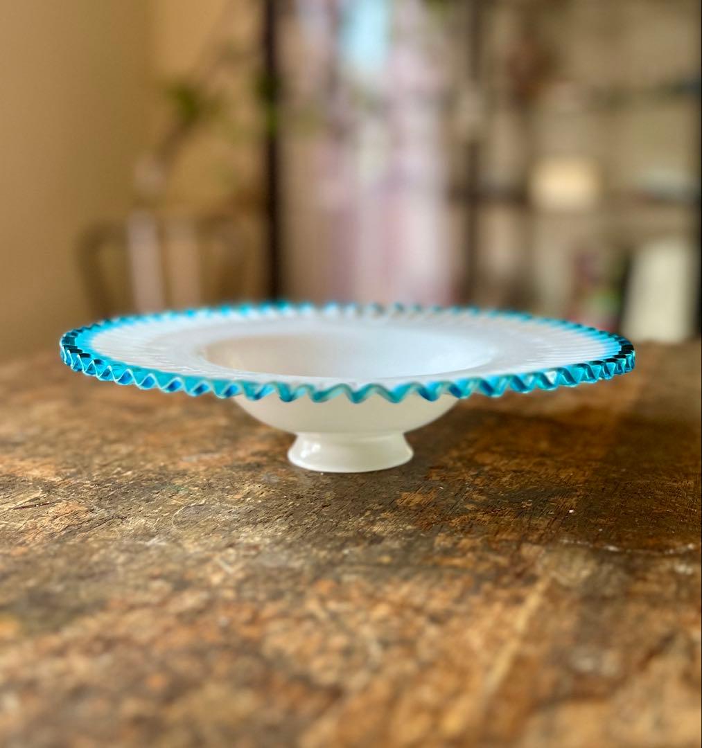 大正ロマン　青縁ギザ波　電笠　シェード　和ガラス　アンティーク　古道具　洋館