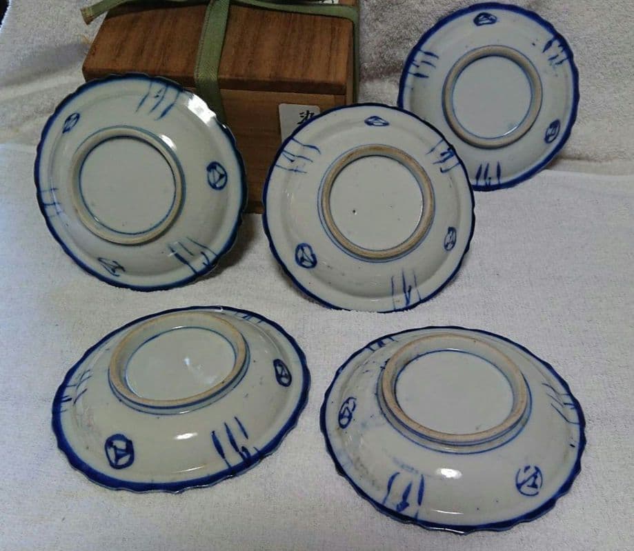 古伊万里染付輪花4寸皿5客A478