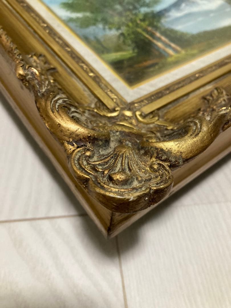 ゴールド額縁　風景画　油絵　山　自然