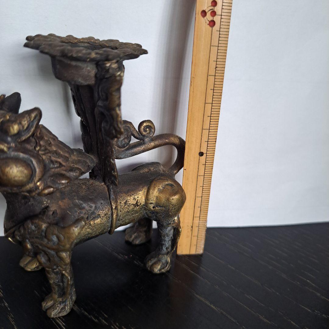 中国古玩　銅製　中国新渡　香炉　獅子立像　置物