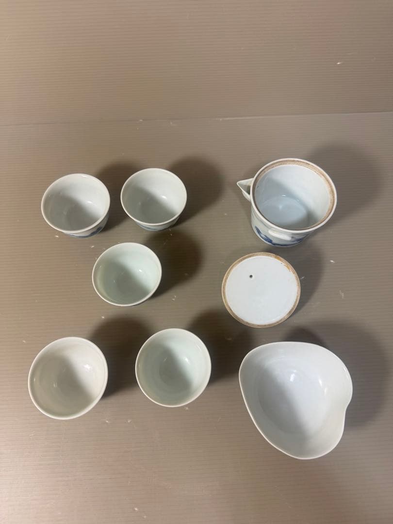 2616中国骨董　大明年製銘　染付山水茶器セット　宝瓶1客　湯冷し1客　湯呑5客