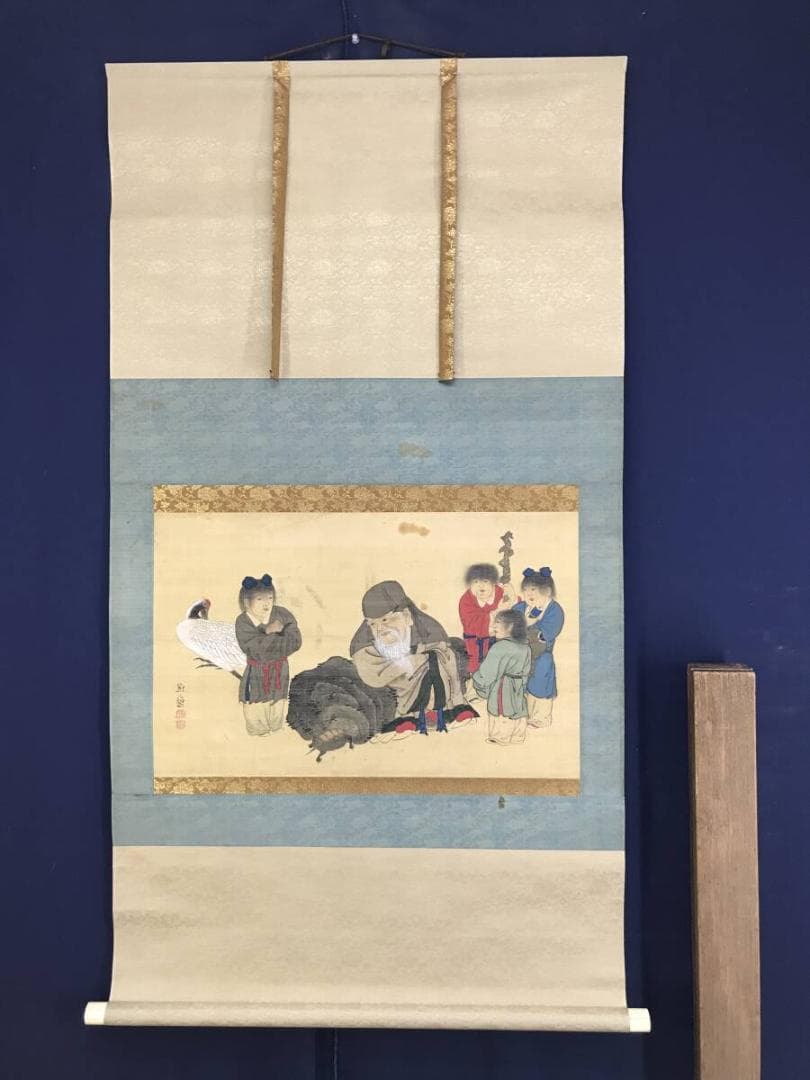 模写/熊代熊斐/寿老人図/人物図/鶴亀図/祝掛軸/横物/掛軸☆宝船☆AH-647