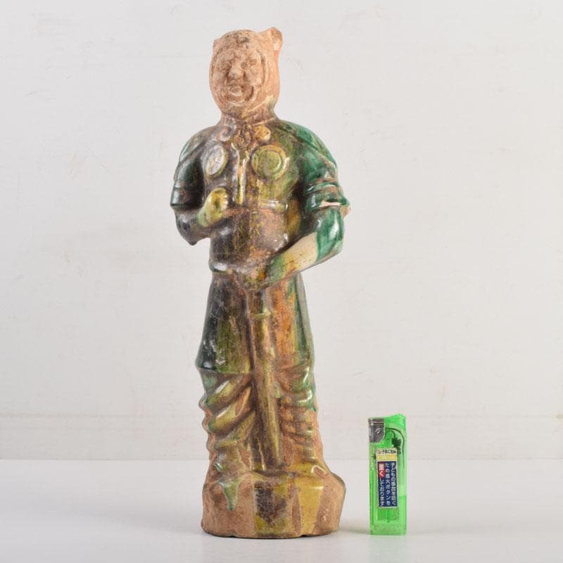 中国　三彩　兵馬俑　人物俑　陶人形　人物像　武人像　C　8846