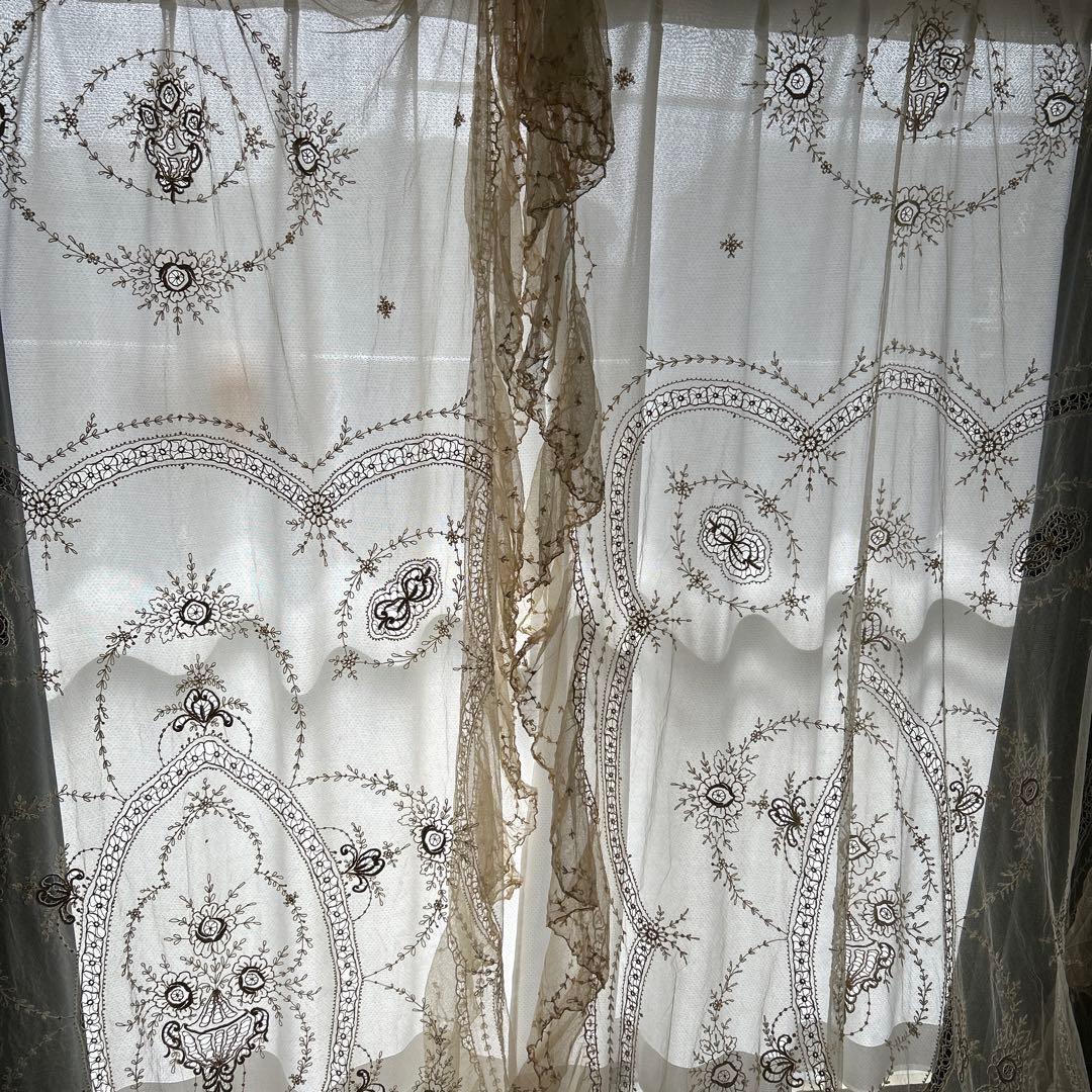 アンティークフランス　レースベッドスプレッド2枚セット