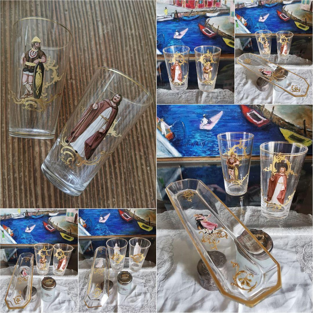 アンティーク19世紀ロブマイヤー 手描エナメル金彩 オペラ歌劇ペアショットグラス