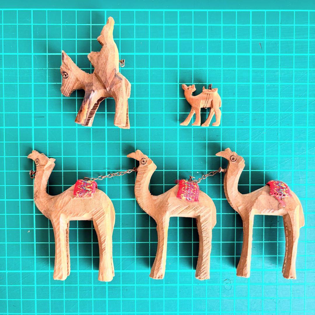 木製ラクダ（キャメル）彫刻セット