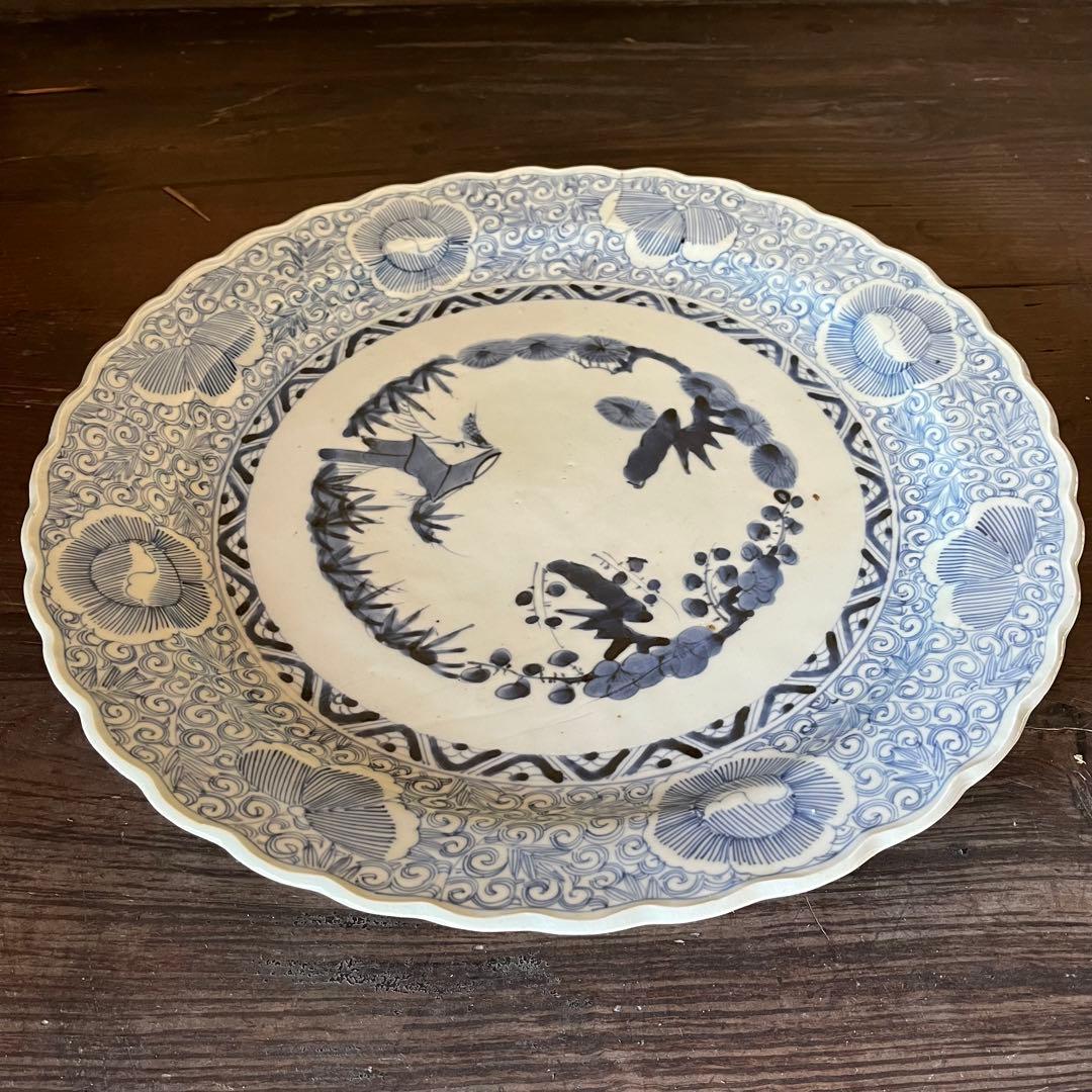 古伊万里　大皿　印判　染付　松竹梅　42cm