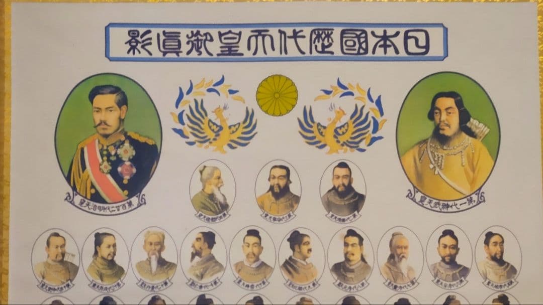 ご希望額まで値下げ～@『日本国歴代天皇御真影図』神武～昭和天皇 印刷掛軸 肖像画